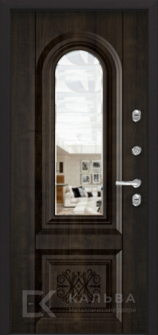 Фото №2 «Входная дверь чёрная внутри венге арочное стекло для частного дома №67»