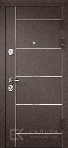 Фото «Входная дверь шоколадная с горизонтальными вставками и зеркалом №75»